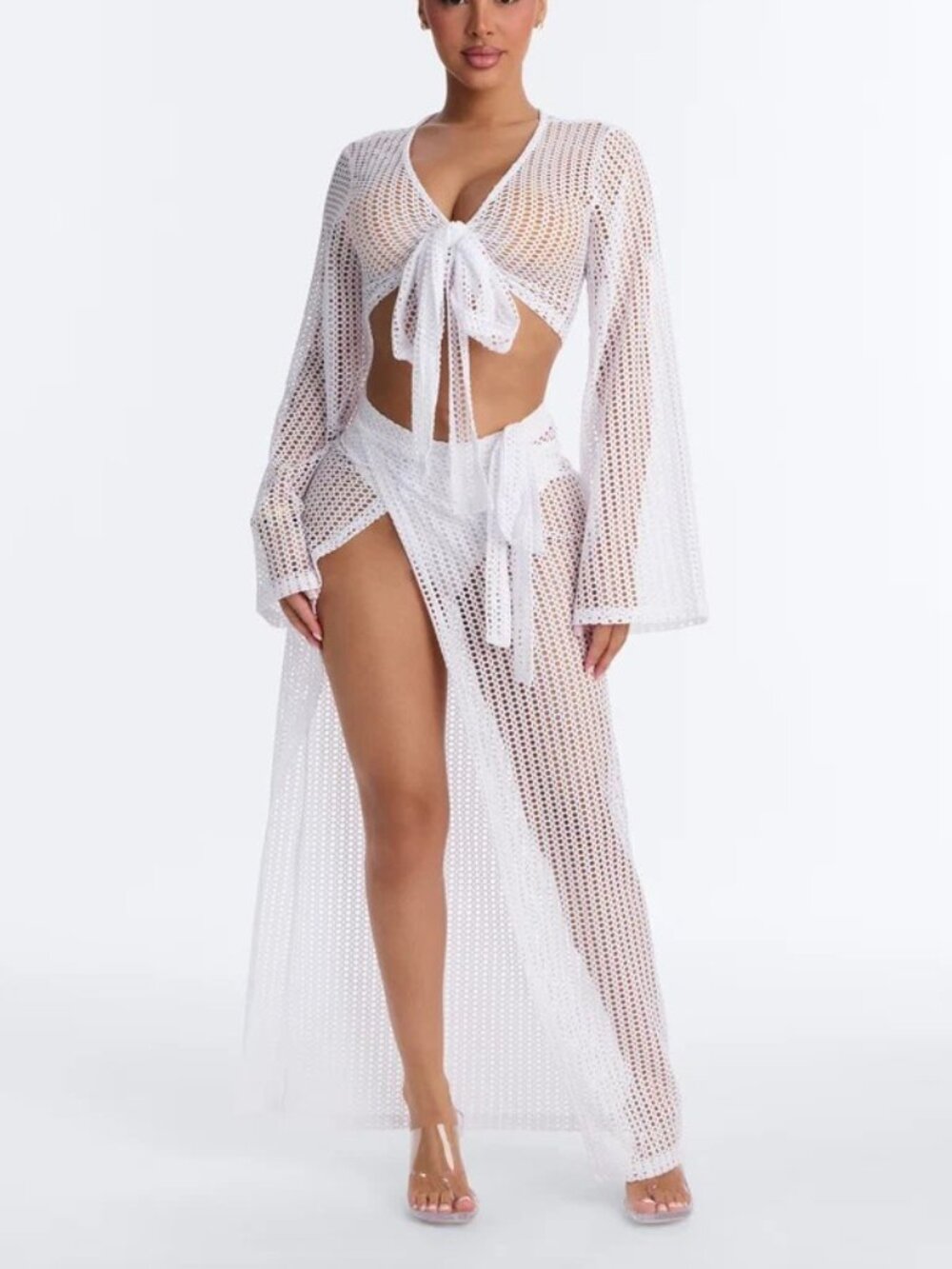 *NWT* FN Island Breeze Crochet Fishnet Cover Up Sarong Skirt Set